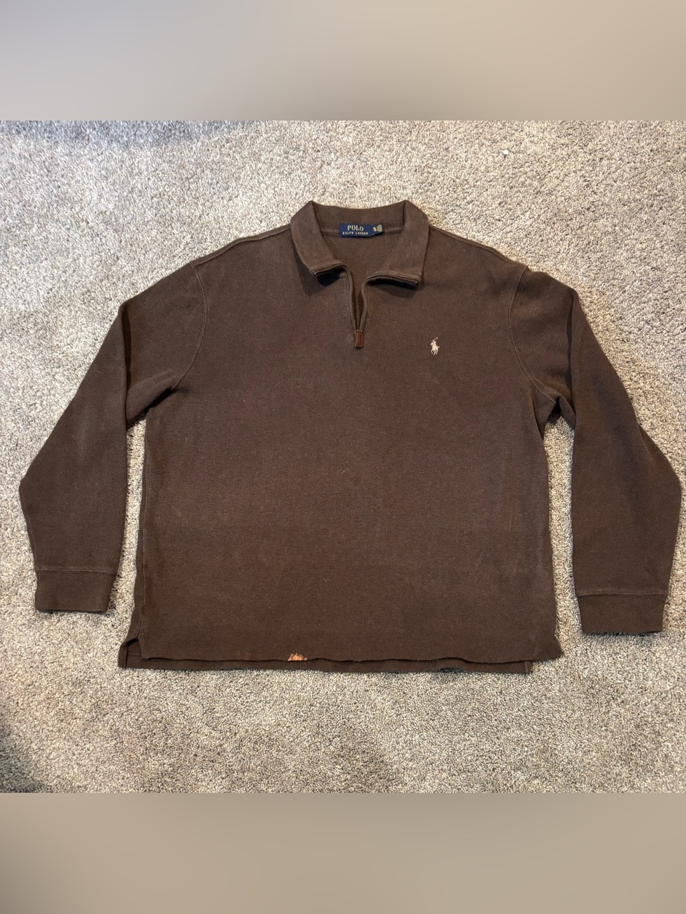 Vtg Polo Ralph Lauren Men's Brown Quarter Zip Knit Pullover Sweater XL Spring